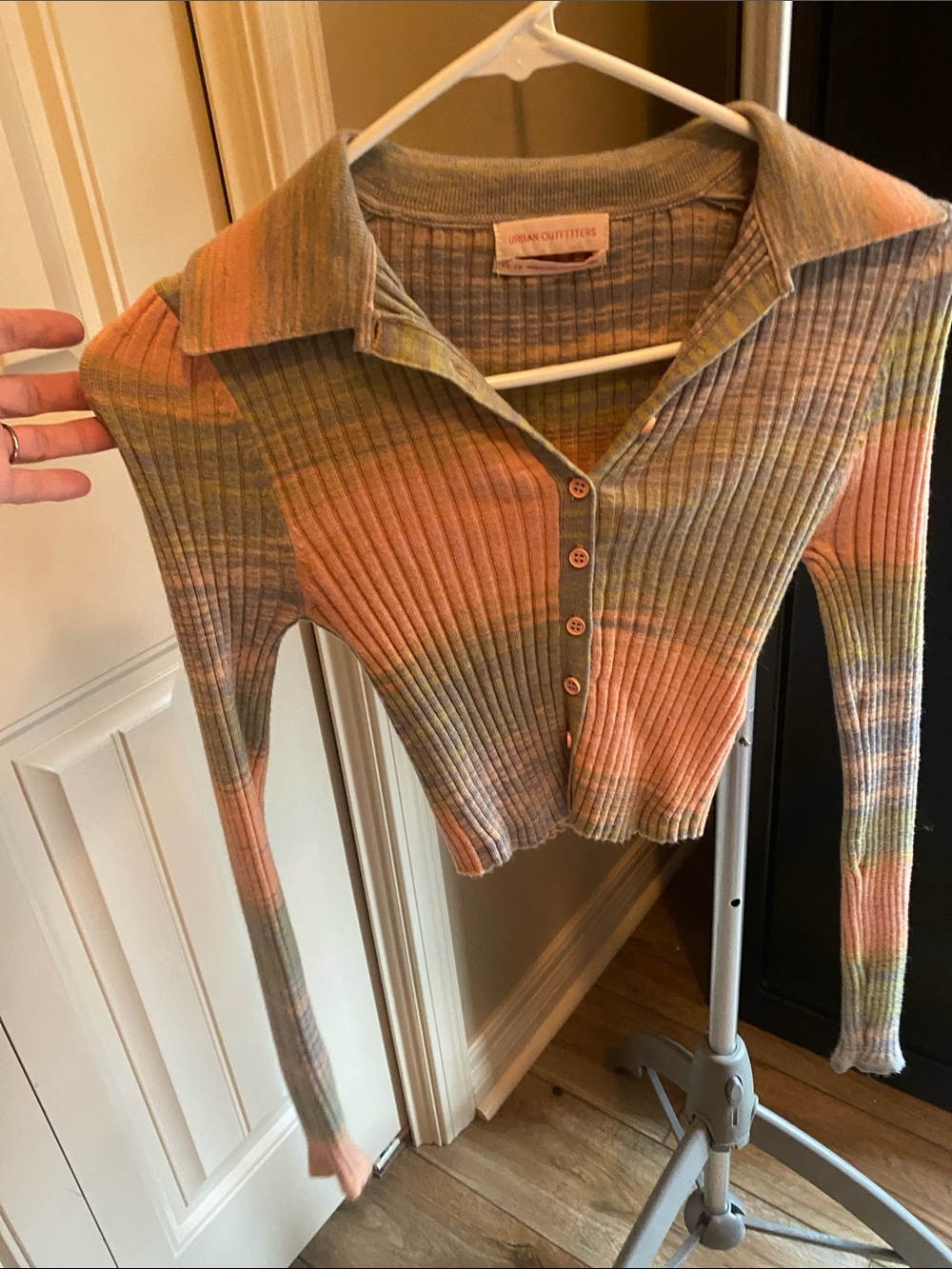 Urban Outfitters Pastel Multicolor Ribbed V-Neck Button Sweater